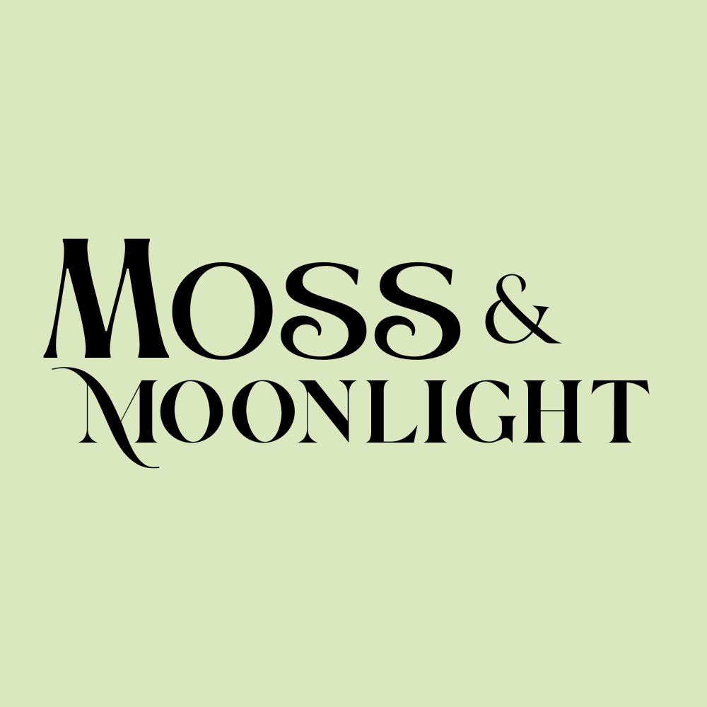 Moss & Moonlight Logo in black against a Light Moss green background.
