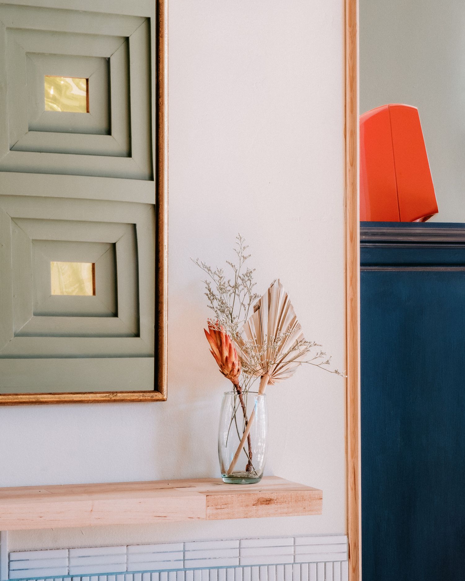 Minimalist interior design with soft lighting and geometric shapes.