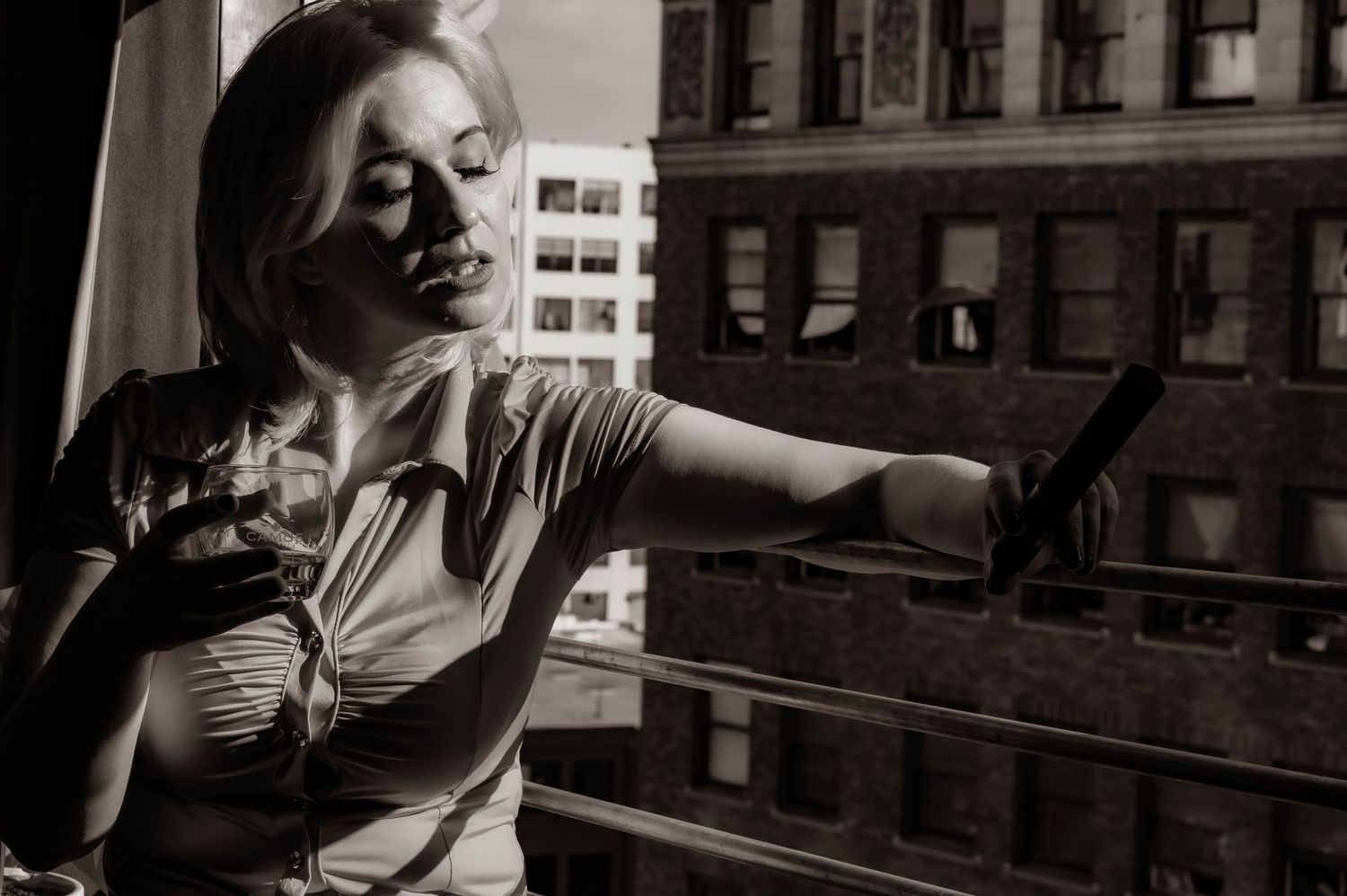 Vintage-inspired black and white street photography with urban architecture.