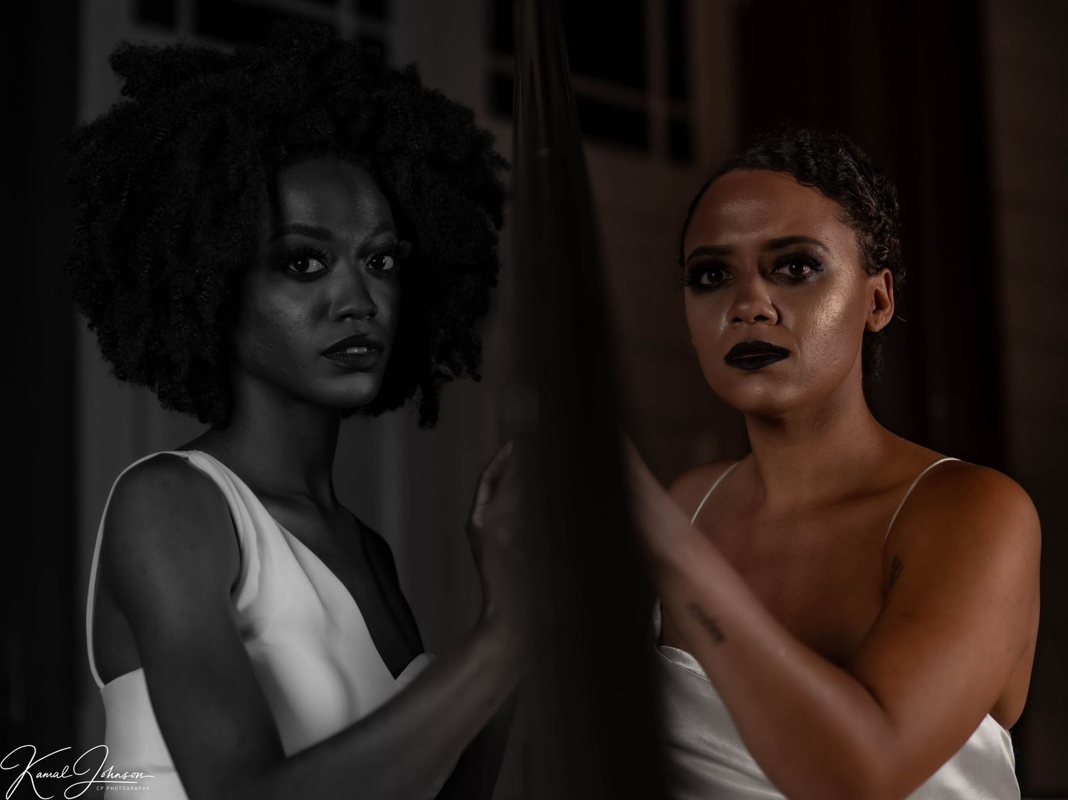 Dramatic low-key portrait series with artistic shadows and lighting effects.