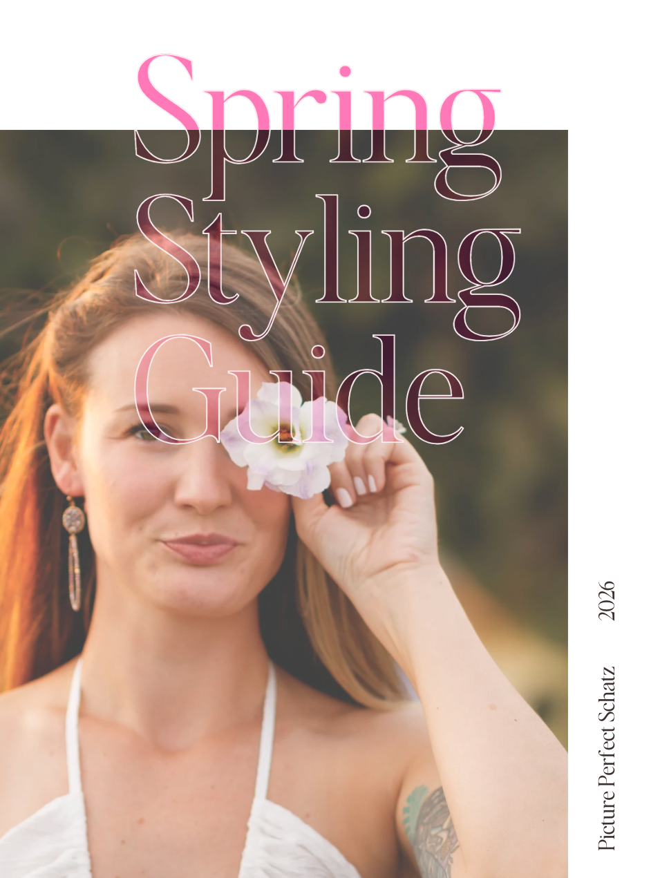 Woman in sunglasses and white top poses against blurred background for spring fashion styling guide photoshoot.