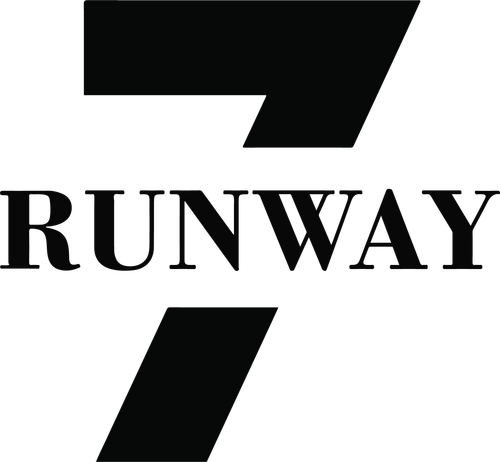 Runway 7 fashion brand logo featuring a bold number 7 with the word RUNWAY in black typography.