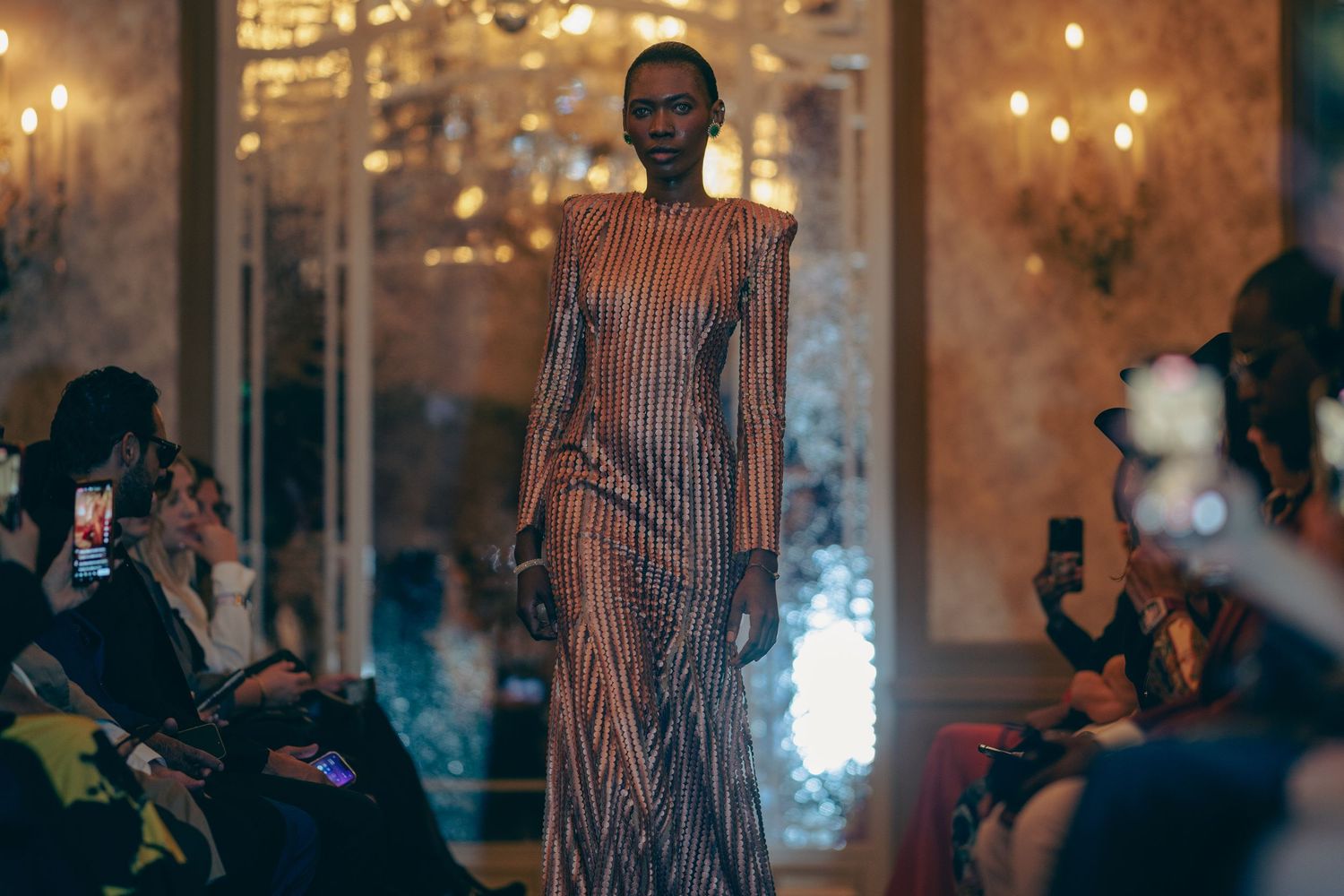 Model walking the catwalk, Plaza Athenee, Paris Fashion Week 2025