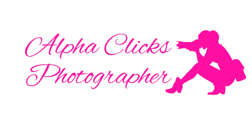 Hot pink photography logo design featuring a silhouetted photographer crouching with camera and stylized text.