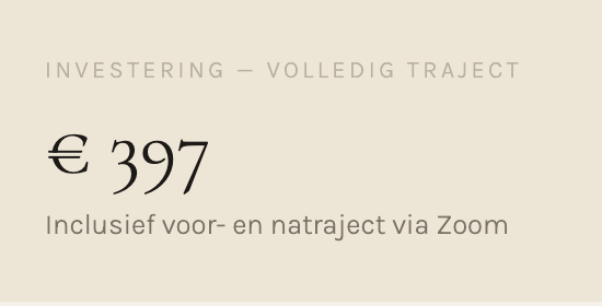 Investment pricing card showing 397 euros for a complete trajectory including Zoom sessions.