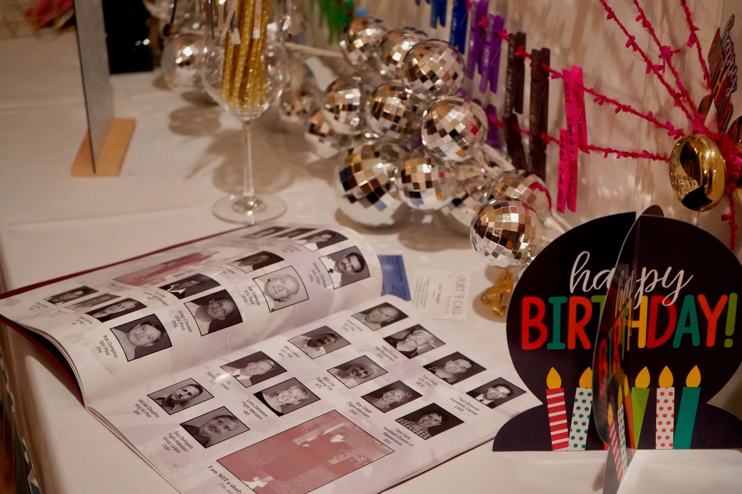 Colorful party decorations, table settings, and details arranged for a family celebration in Port Townsend, Washington
