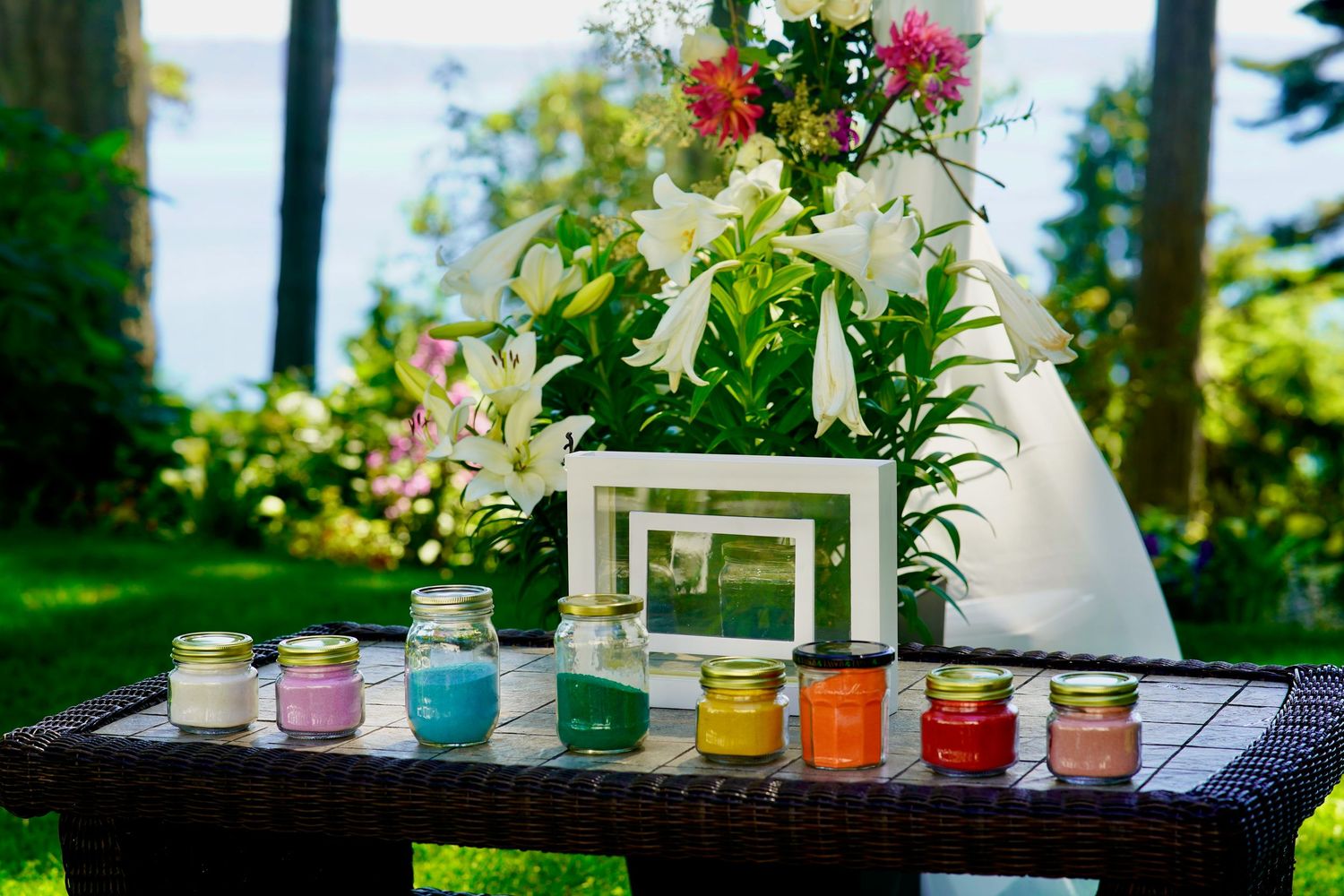 Floral arrangement displayed as part of the decor at a wedding or special event in Port Townsend, Washington