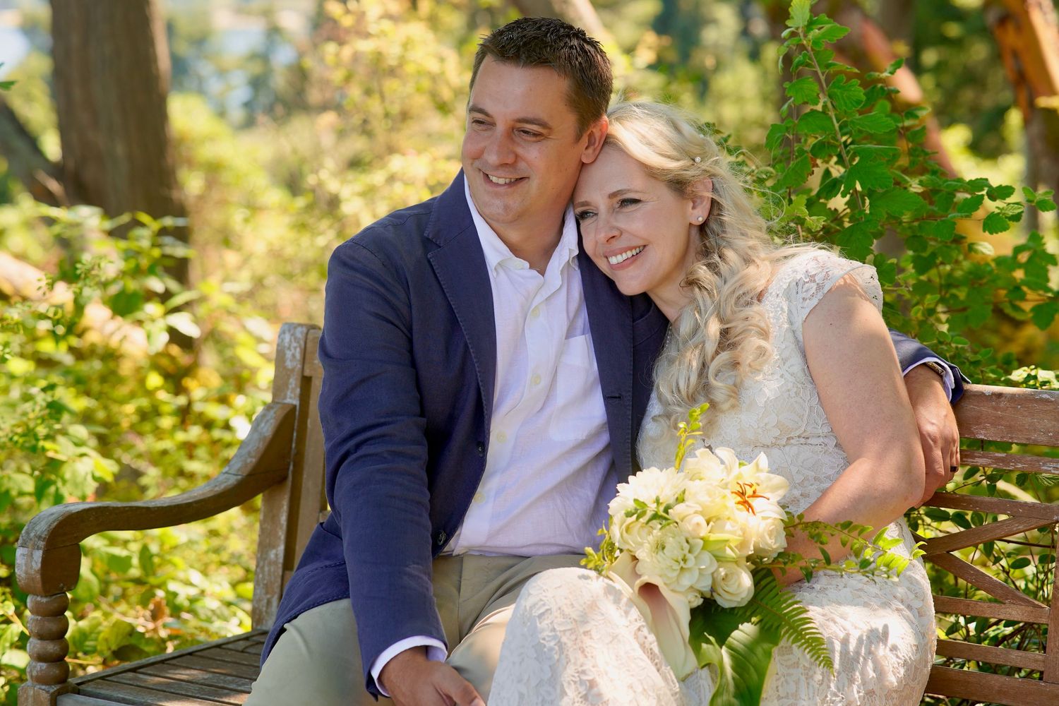 Bride and groom sharing a moment during an intimate wedding ceremony in Port Townsend, Washington
