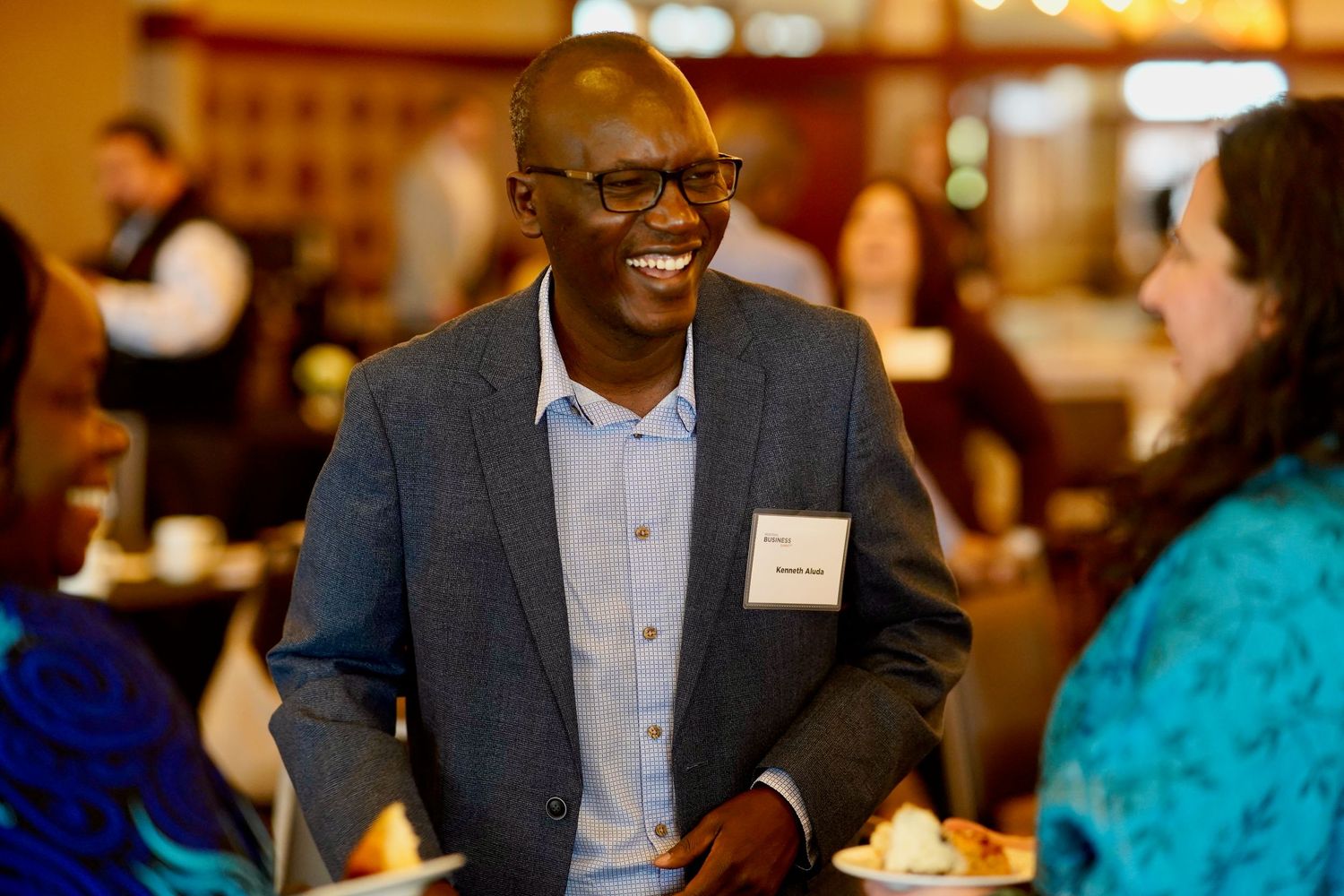 Professionals connecting and networking at a corporate event in Port Townsend, Washington.