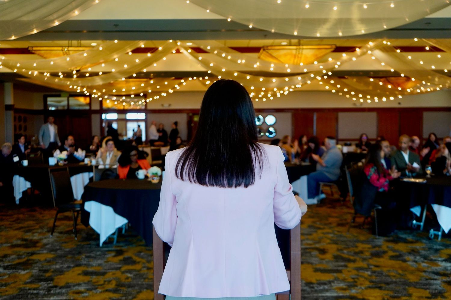 Corporate event attendees networking and interacting at a business event in Port Townsend, Washington