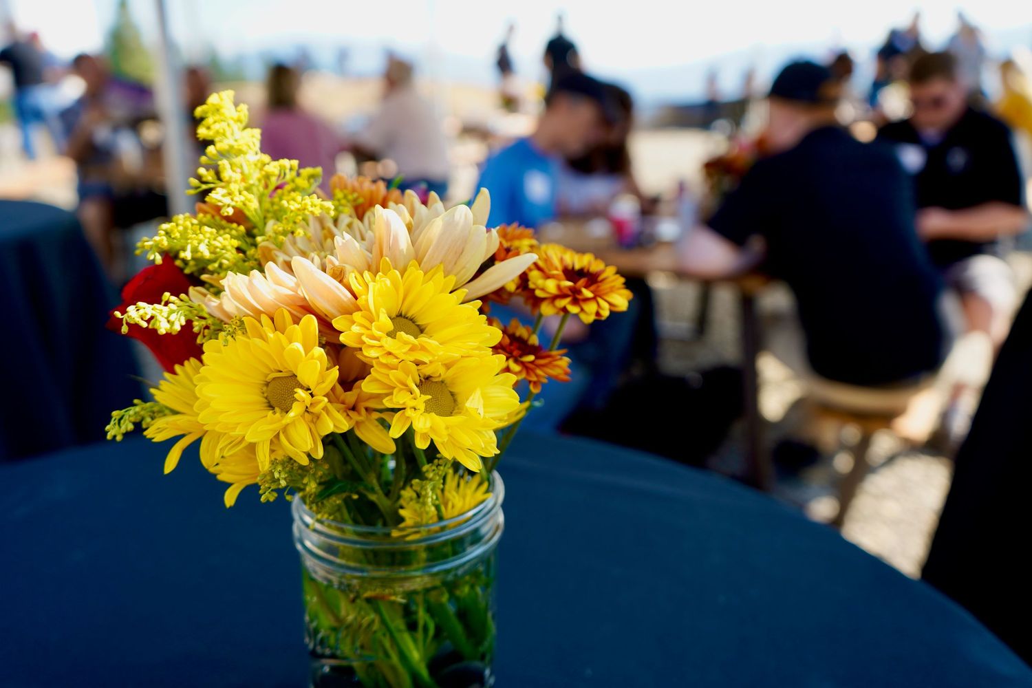 Close up of table decor at corporate gathering