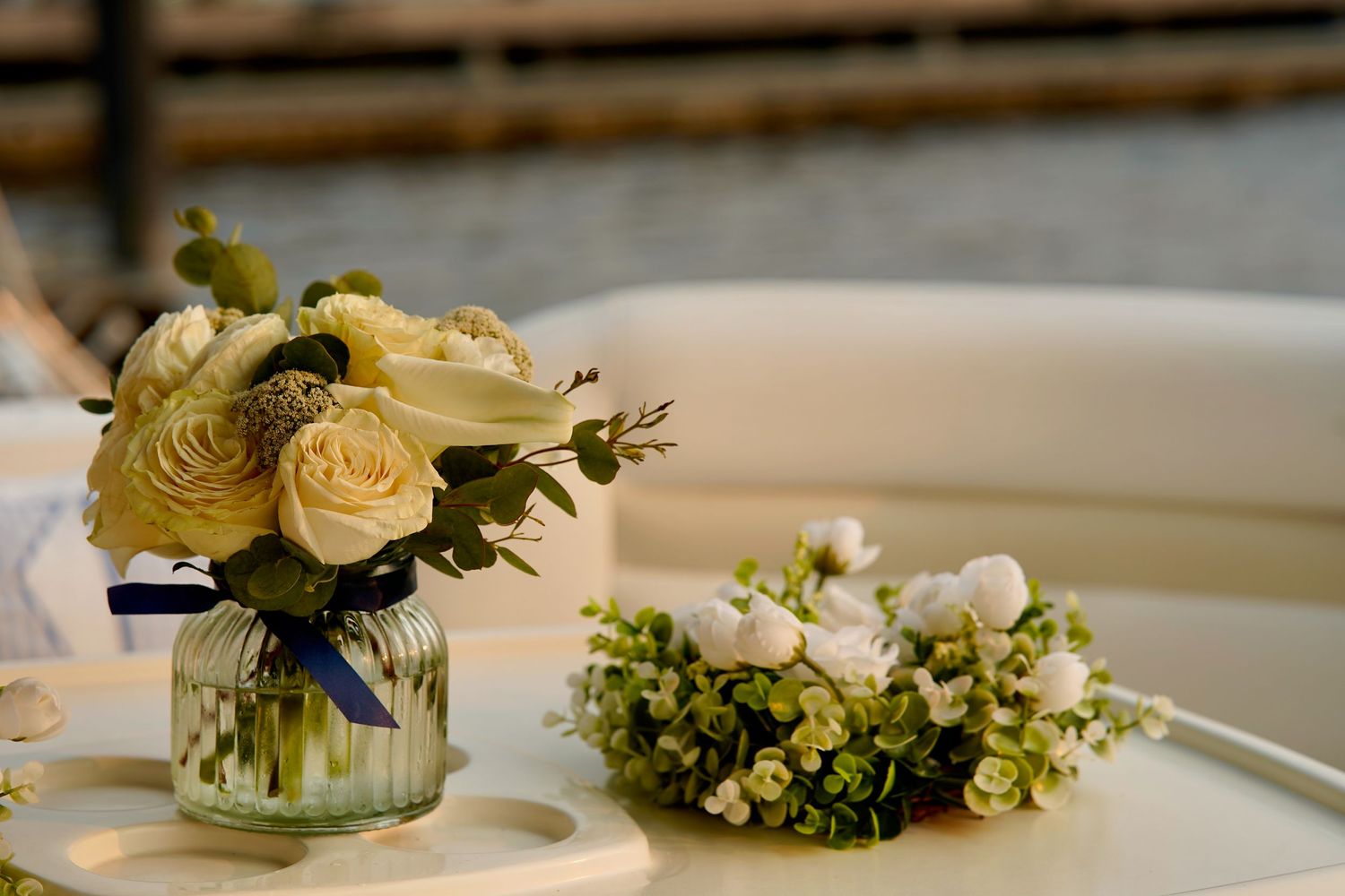 Floral arrangement displayed as part of the decor at a wedding or special event in Port Townsend, Washington