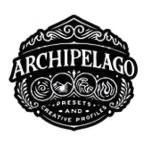 Archipelago Presets and Creative Profiles vintage black logo badge with ornate decorative design.