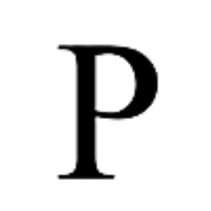 Bold black serif letter P typography on white background.
