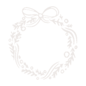 Elegant white Christmas wreath with bow, featuring delicate holly, berries, and pine branches in a minimalist design.