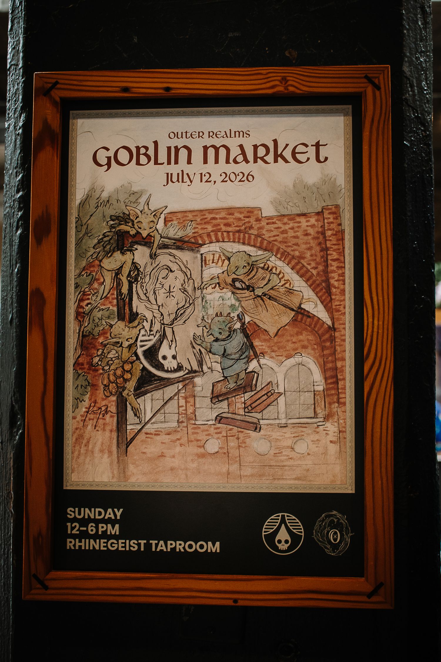 Framed poster for Outer Realms Goblin Market event on July 12 2026 at Rhinegeist Taproom.