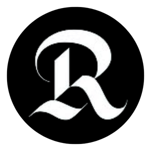 Elegant white letter R monogram logo on a black circular background.