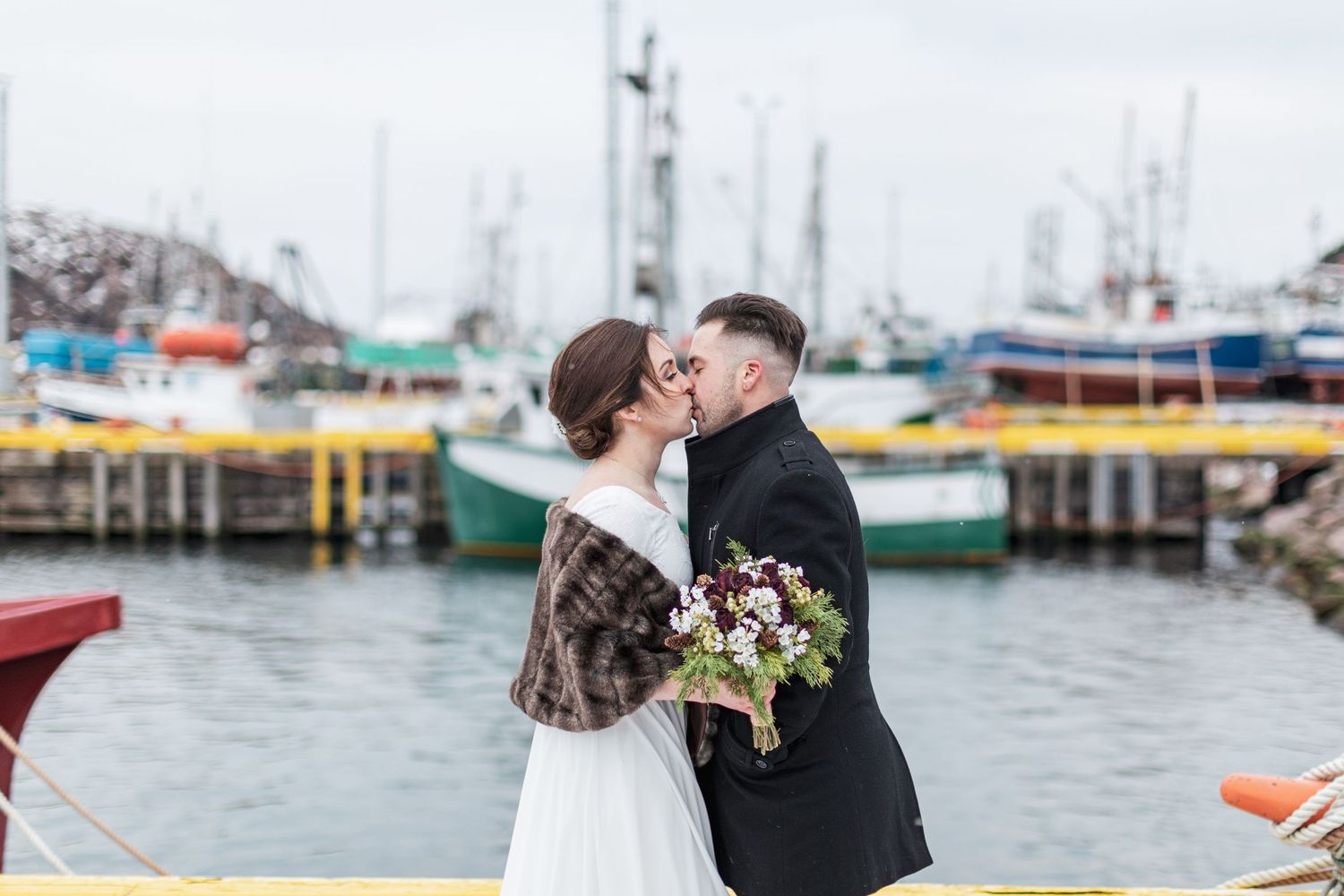 Portrait of wedding couple in Fort Amherst, Newfoundland