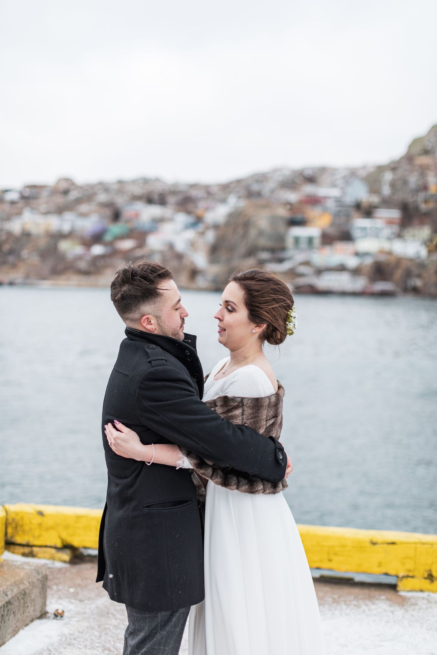 Portrait of wedding couple in Fort Amherst, Newfoundland