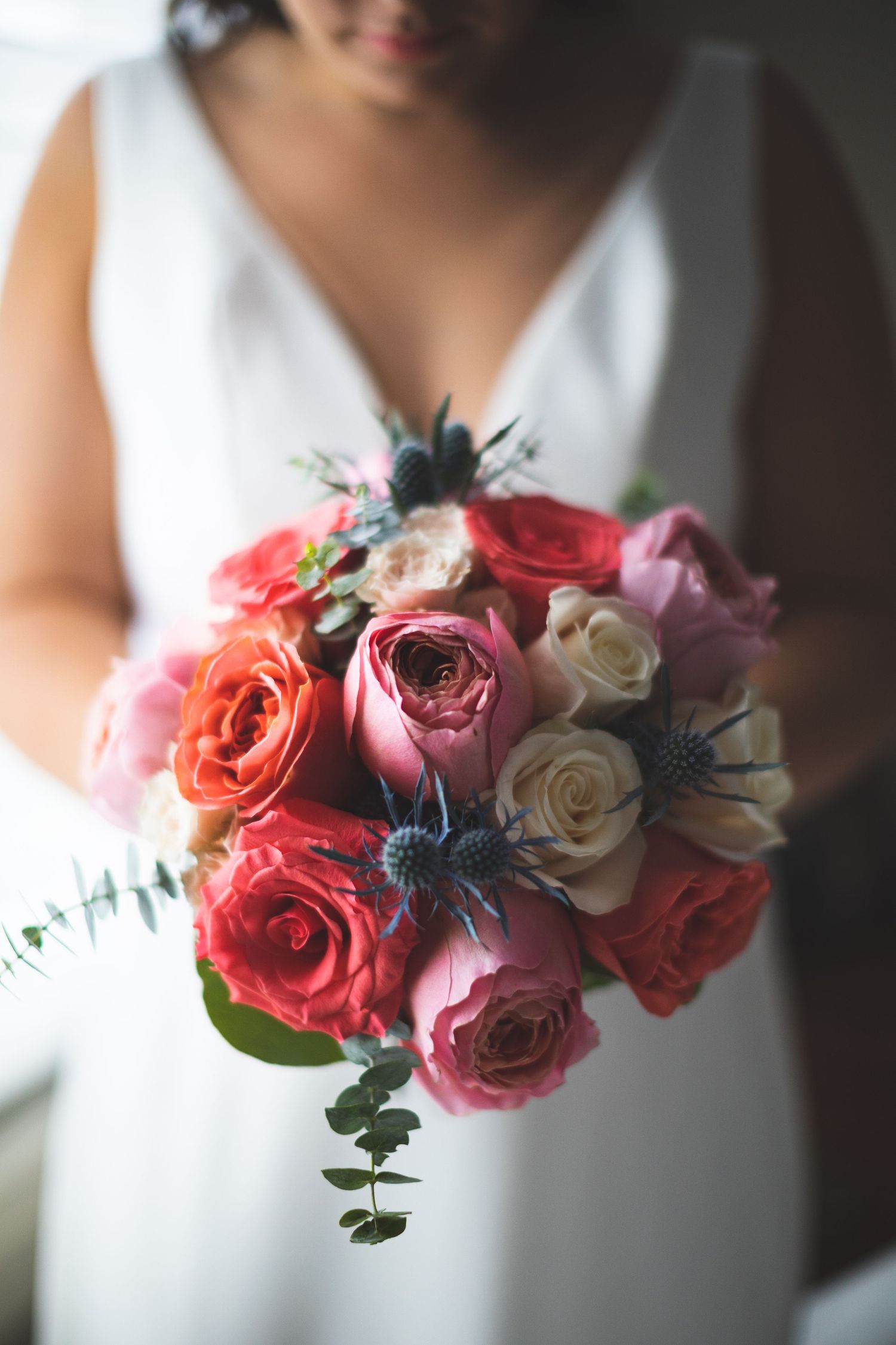 Wedding bride holding flowers