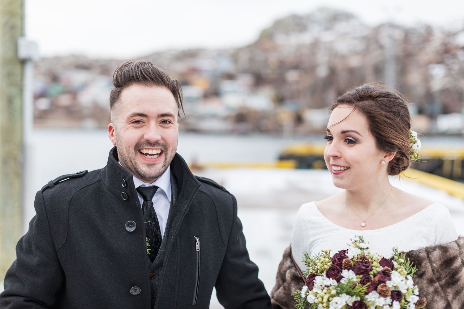 Portrait of wedding couple in Fort Amherst, Newfoundland