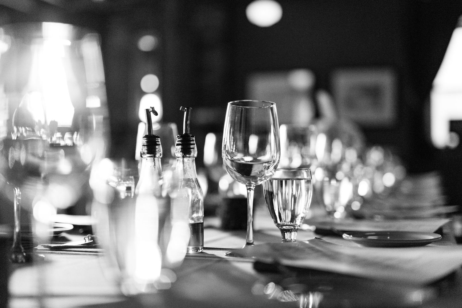 Black and white photograph of a table setting