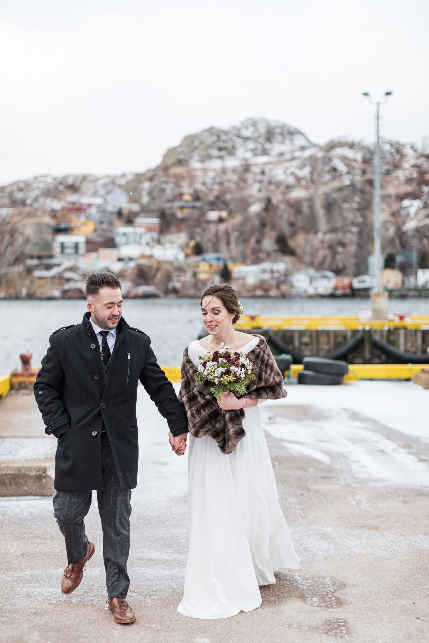 Portrait of wedding couple in Fort Amherst, Newfoundland