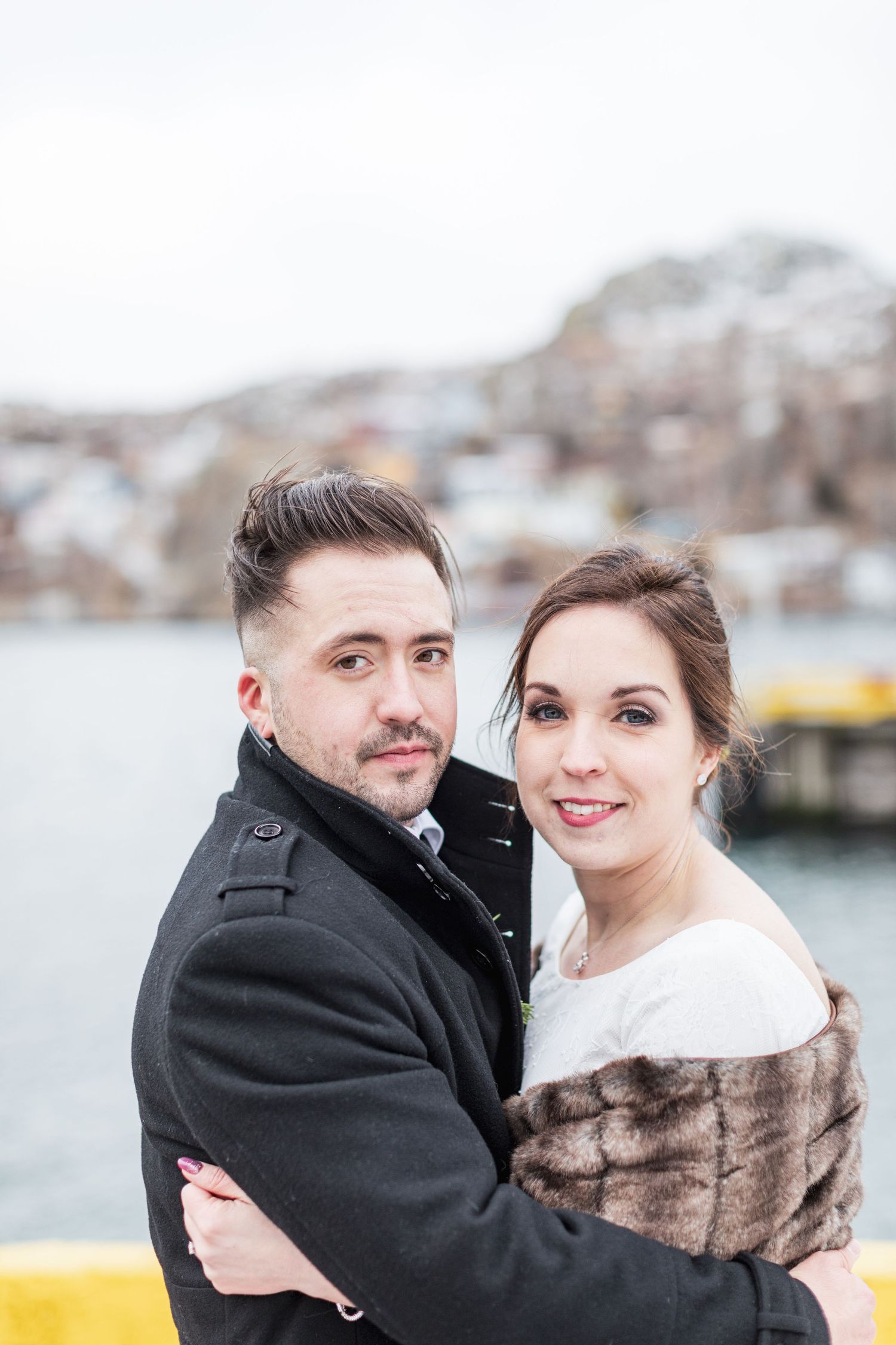 Portrait of wedding couple in Fort Amherst, Newfoundland
