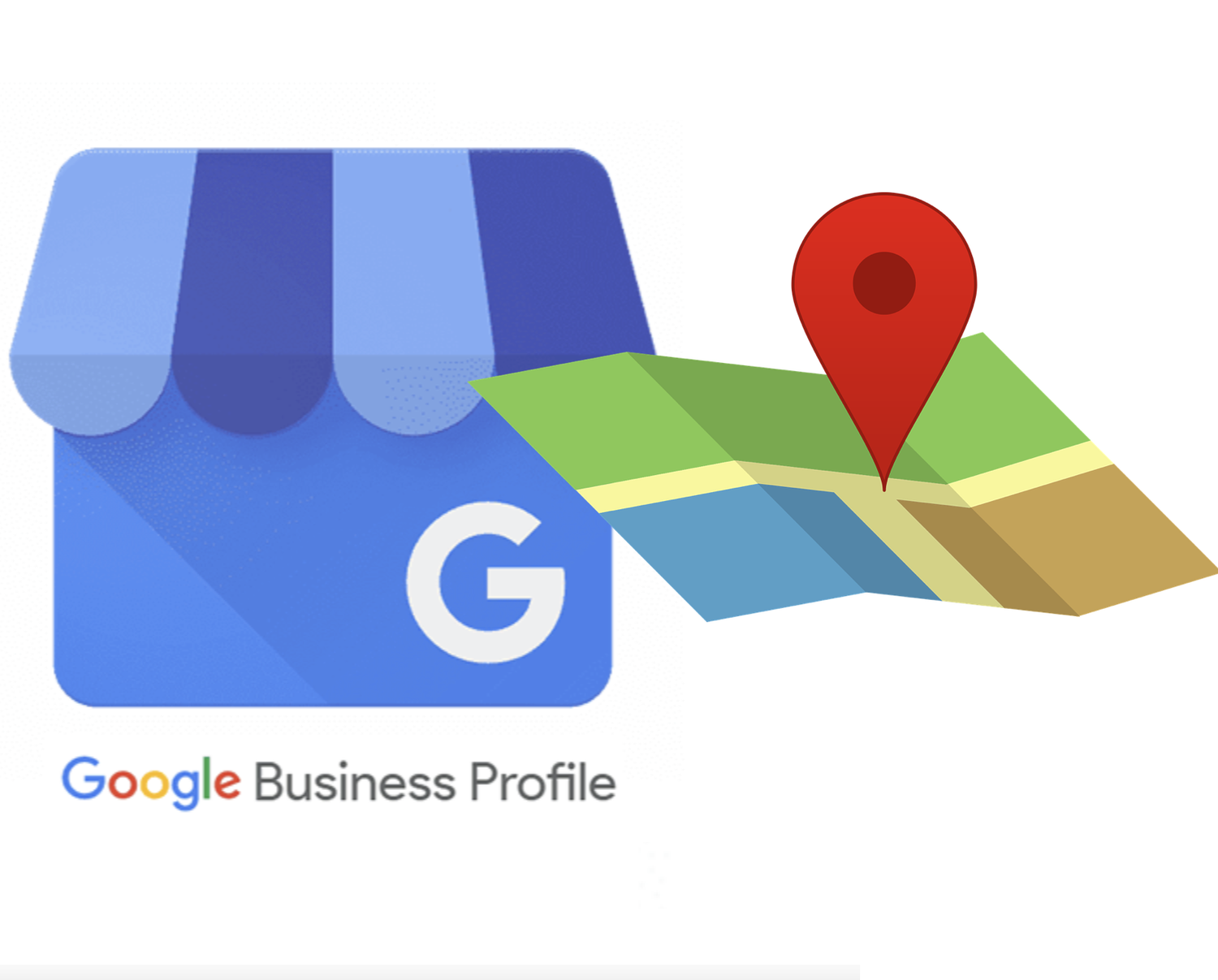 Google Business Profile logo featuring a storefront icon with a map and red location pin.