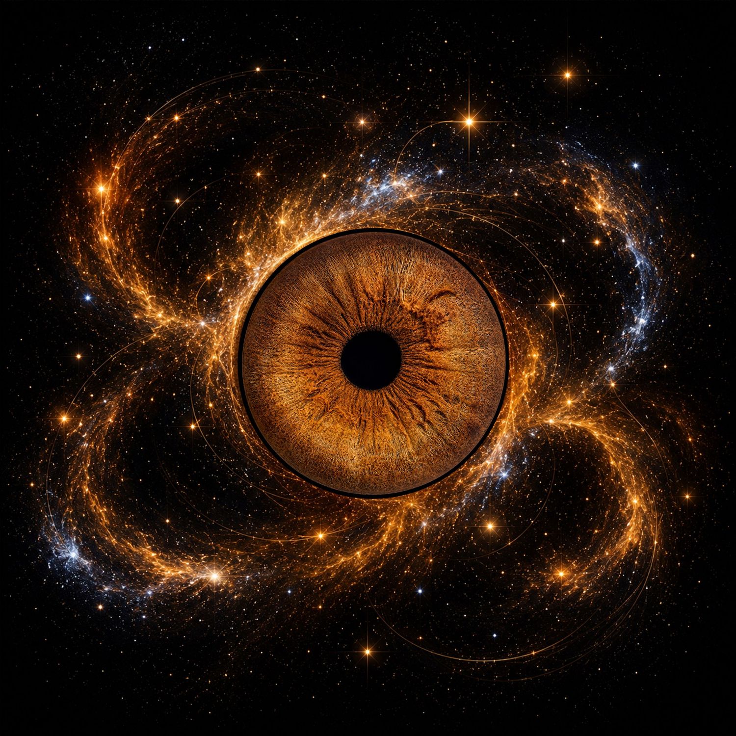 Custom solo iris portrait with a galaxy effect, created from eye photography in Houston TX