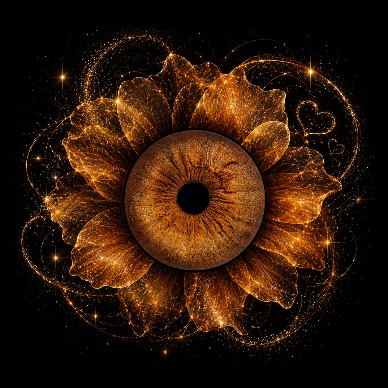 Unique close-up iris portrait created from eye photography in Houston Texas. Custom eye portrait featuring a detailed brown iris, photograph