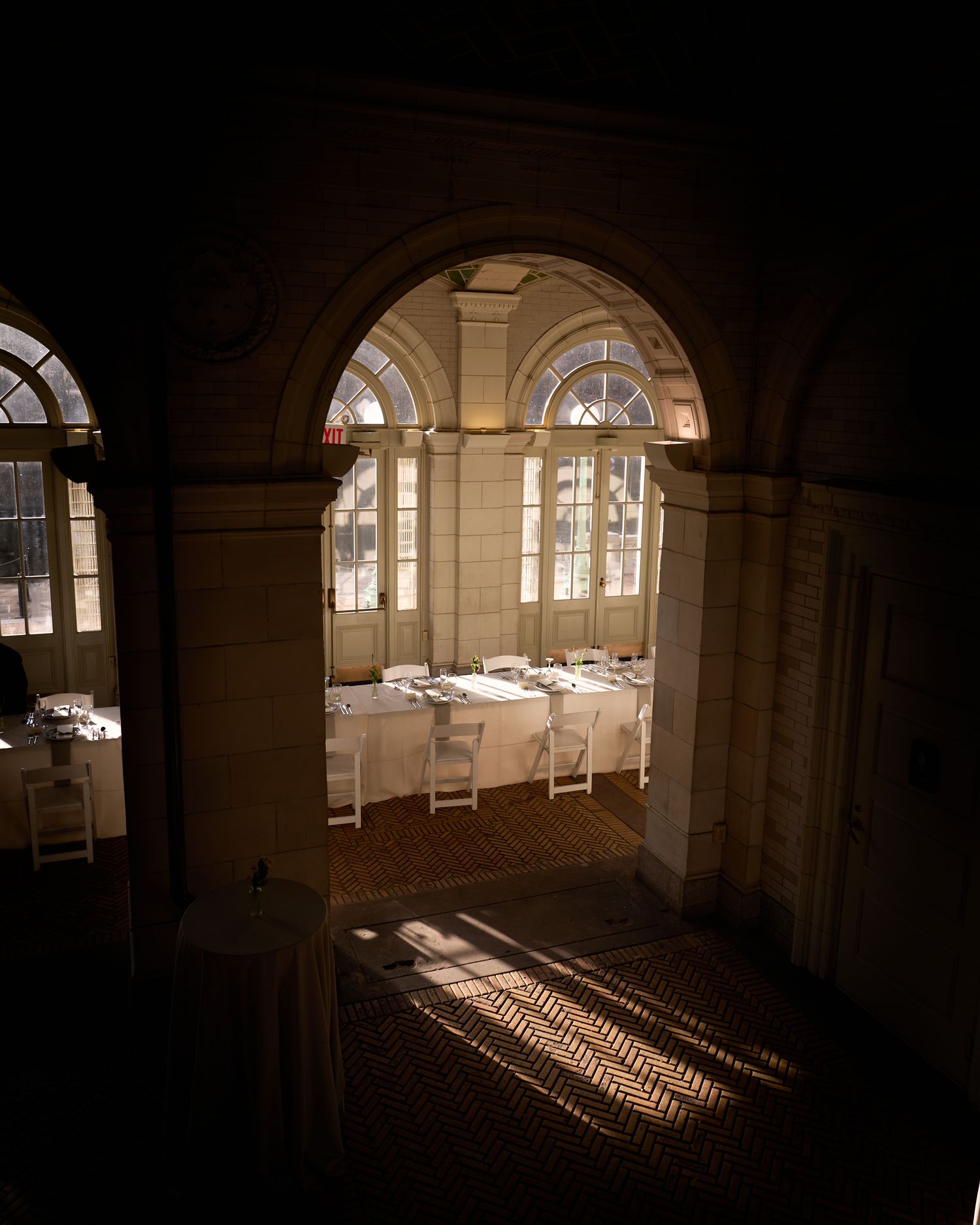 Moody and editorial interior photo at historical NYC wedding venue Prospect Park Boat house.