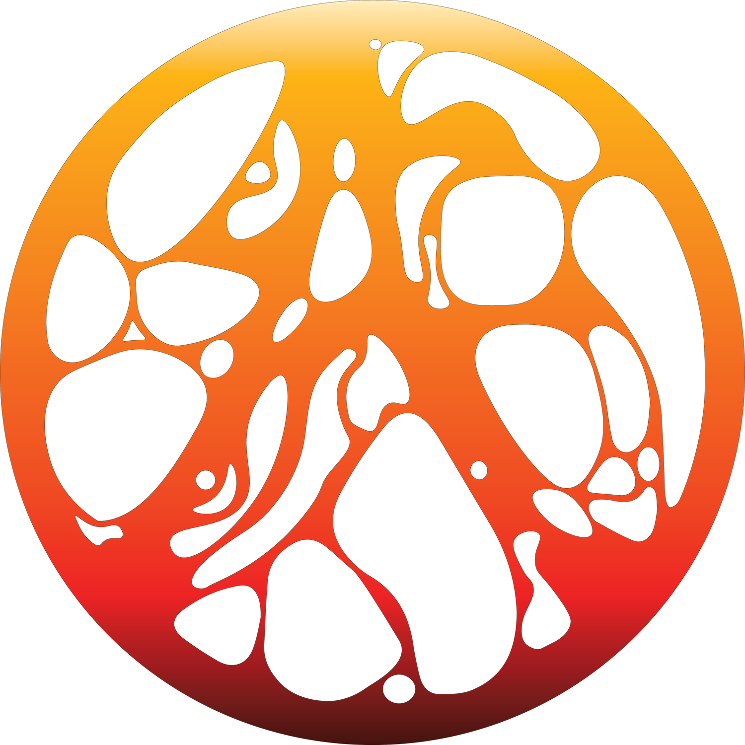 Circular orange gradient logo with abstract white cutout shapes resembling a bear paw print design.