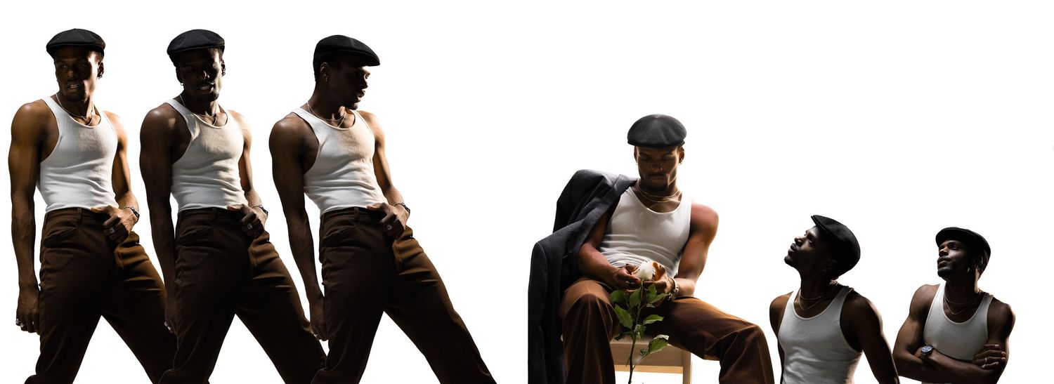 A series of black and white dance poses showing movement and performance in silhouette style.