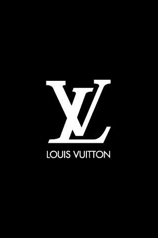 Louis Vuitton LV monogram logo in white on black background.