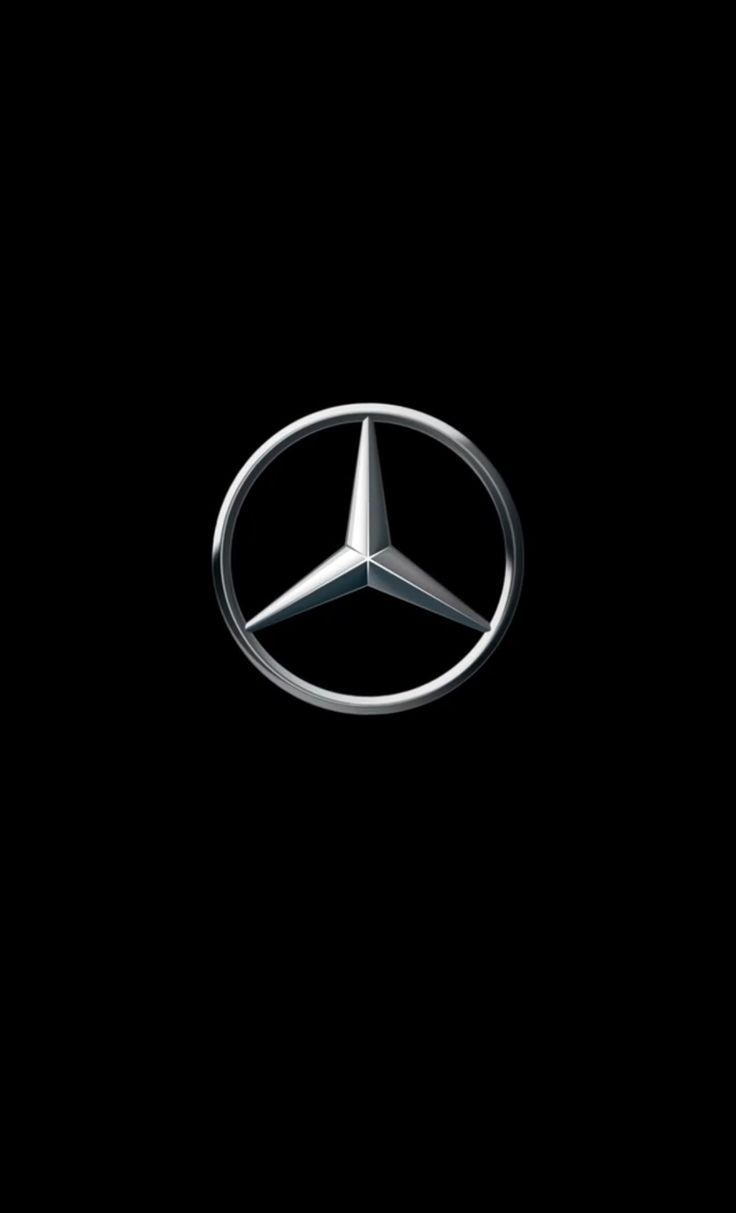 Mercedes-Benz three-pointed star logo in silver on black background.