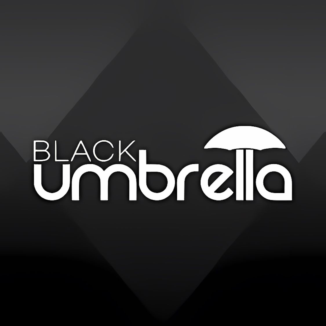 A series of black and white umbrella logo designs arranged horizontally showing different minimalist variations.