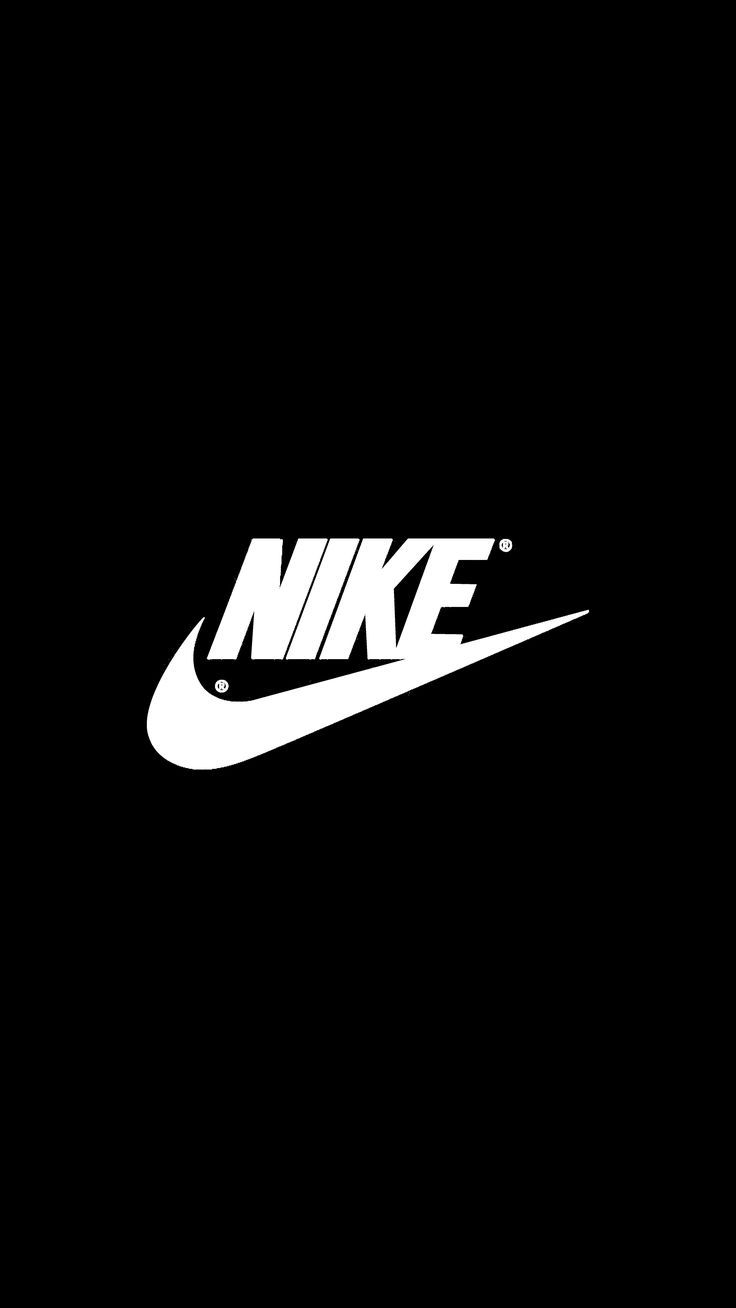 Nike swoosh logo with wordmark in white on black background.