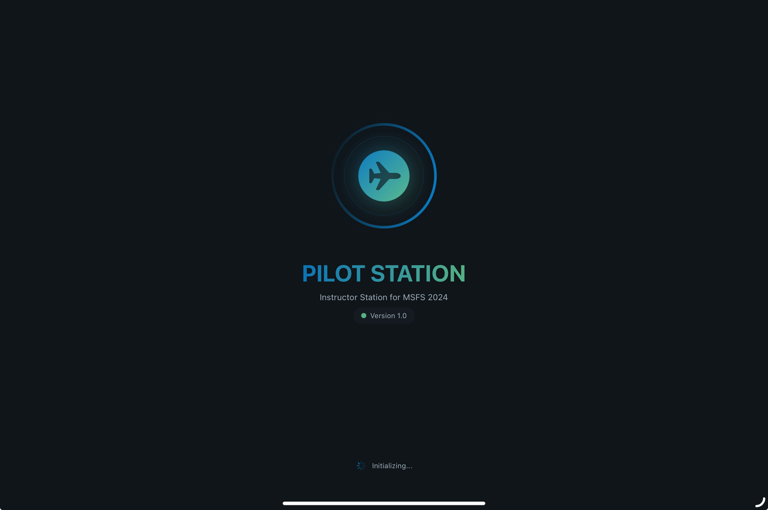 Minimalist dark interface screen showing Pilot Station text in blue.