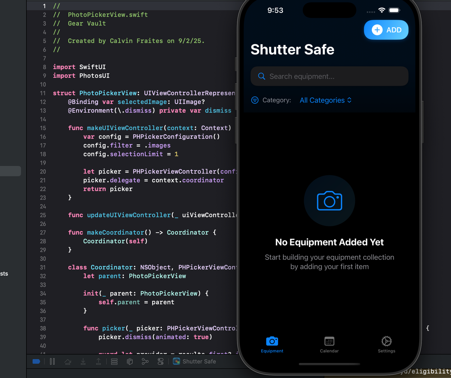 Code editor interface showing programming syntax with dark theme and camera icon.