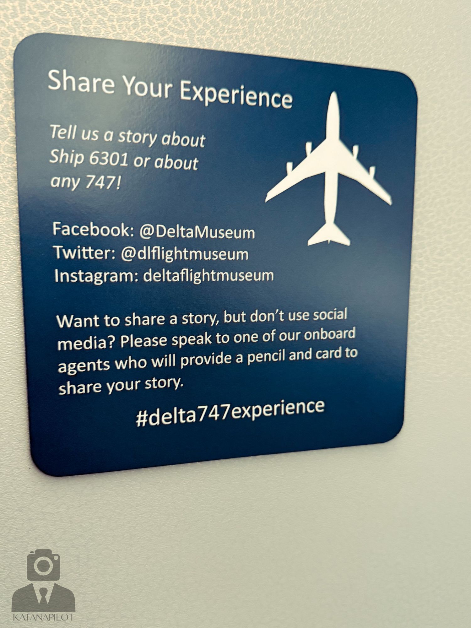 Delta Flight Museum social media sharing instructions with airplane icons and hashtag information.