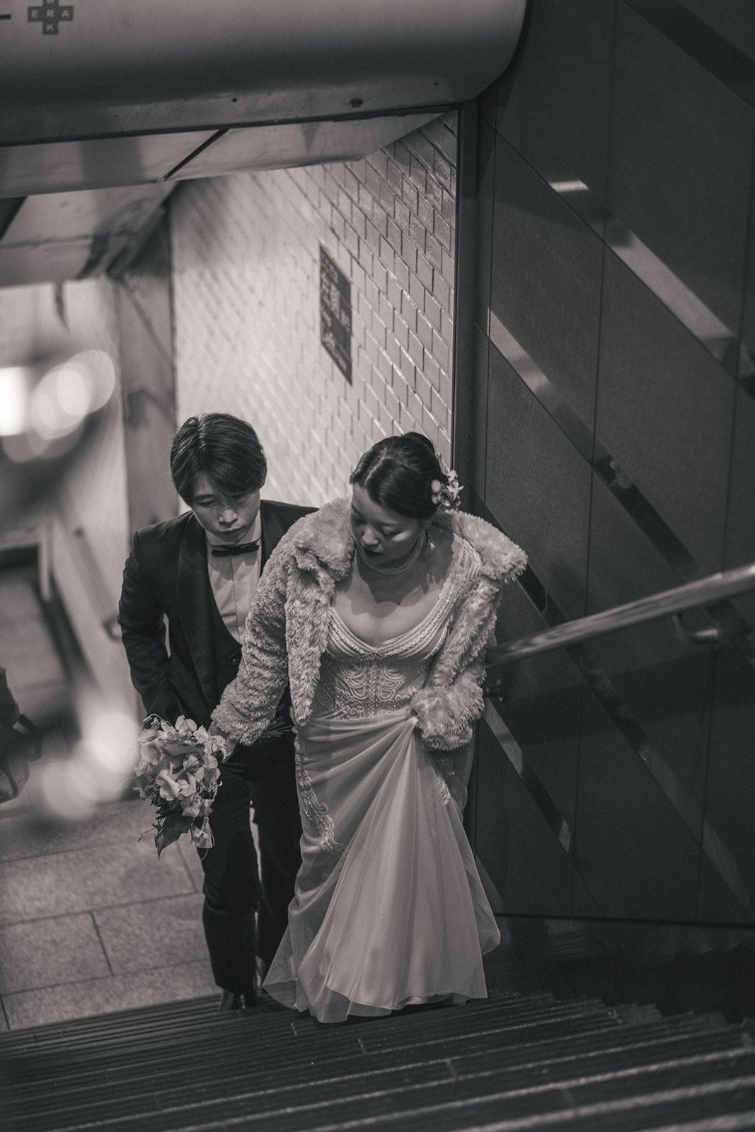 Newlyweds exploring Tokyo after their wedding
