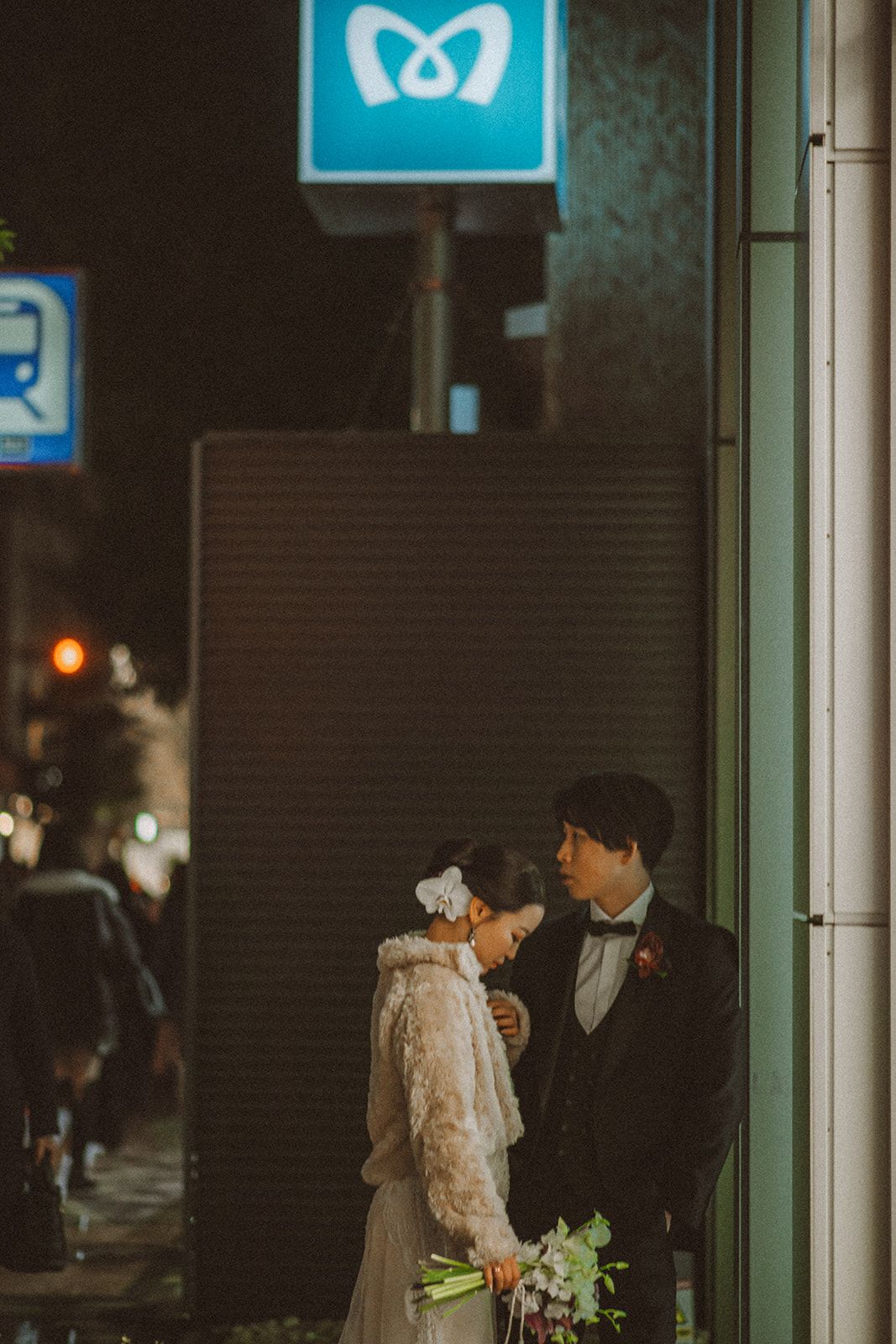 Intimate wedding couple portrait in Tokyo