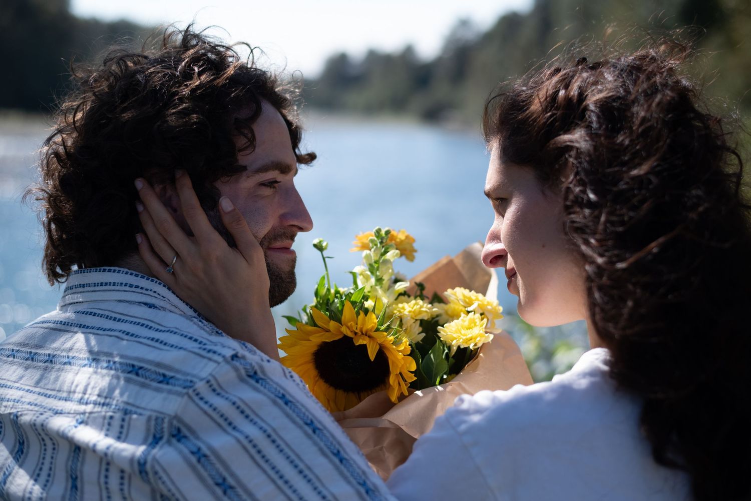 man and woman crying after proposal