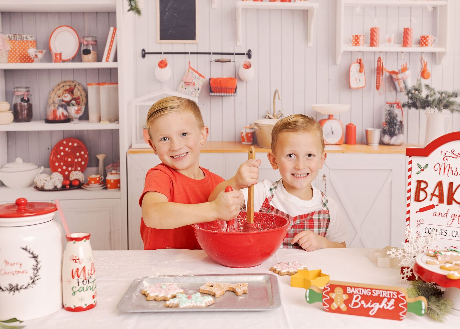 A series of baking photos showing hands mixing ingredients and decorating treats in a bright kitchen setting.