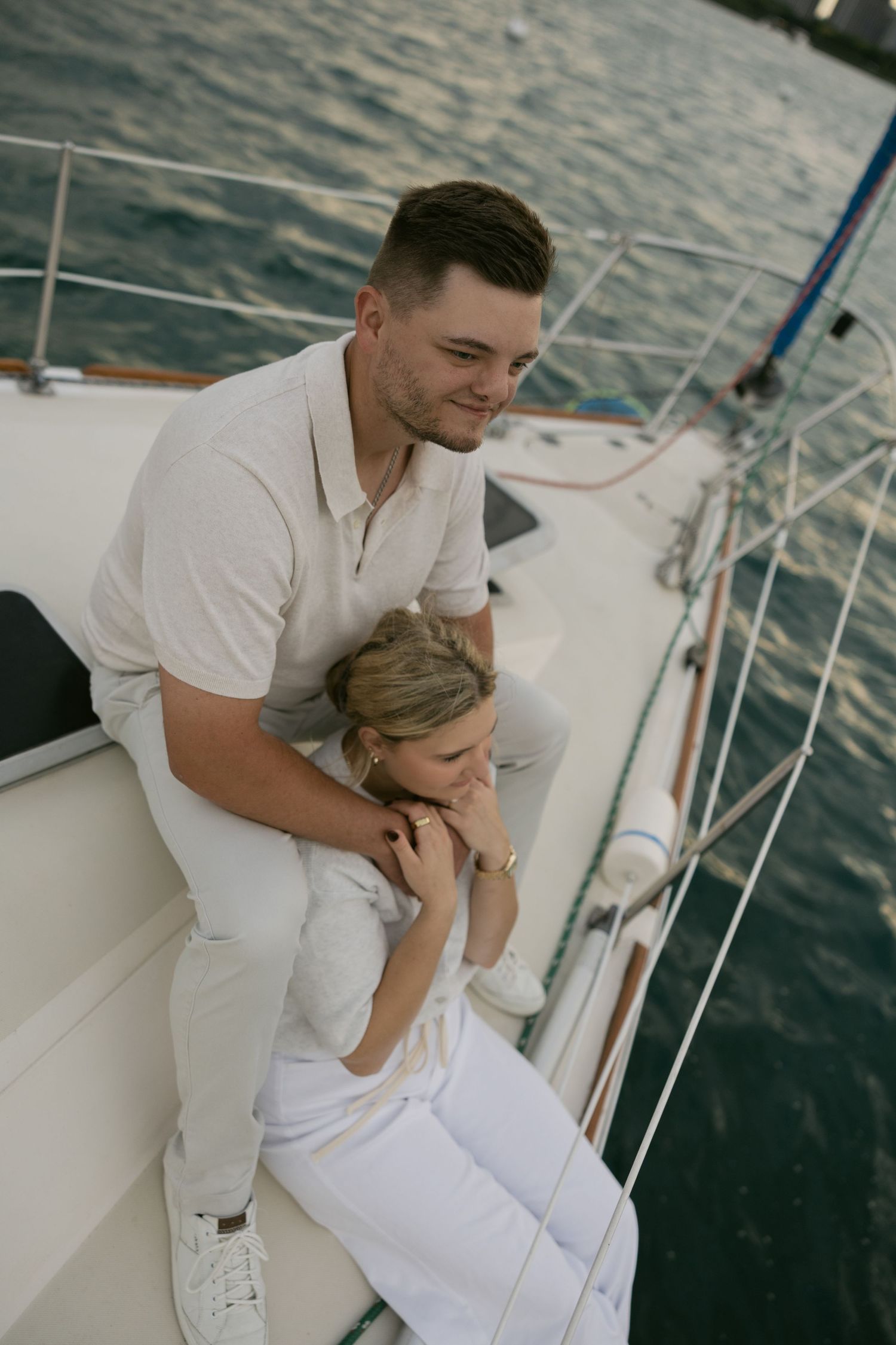 Intimate sailing engagement photoshoot with Chicago's waterfront as the backdrop.