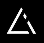 A minimalist white geometric triangle logo with a mountain peak design on a black background.