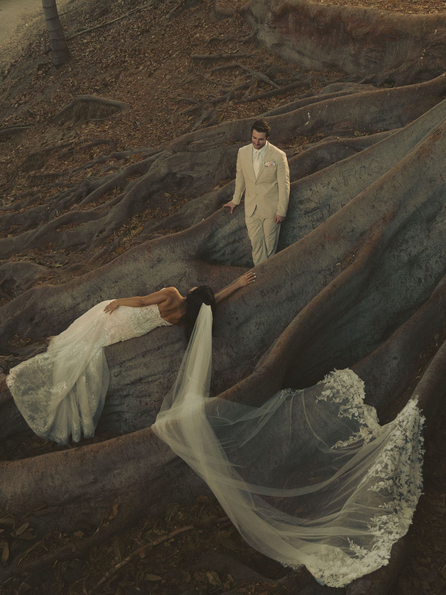 Artistic wedding photography featuring a flowing bridal dress, romantic couple portraits and timeless Southern California elopement photos