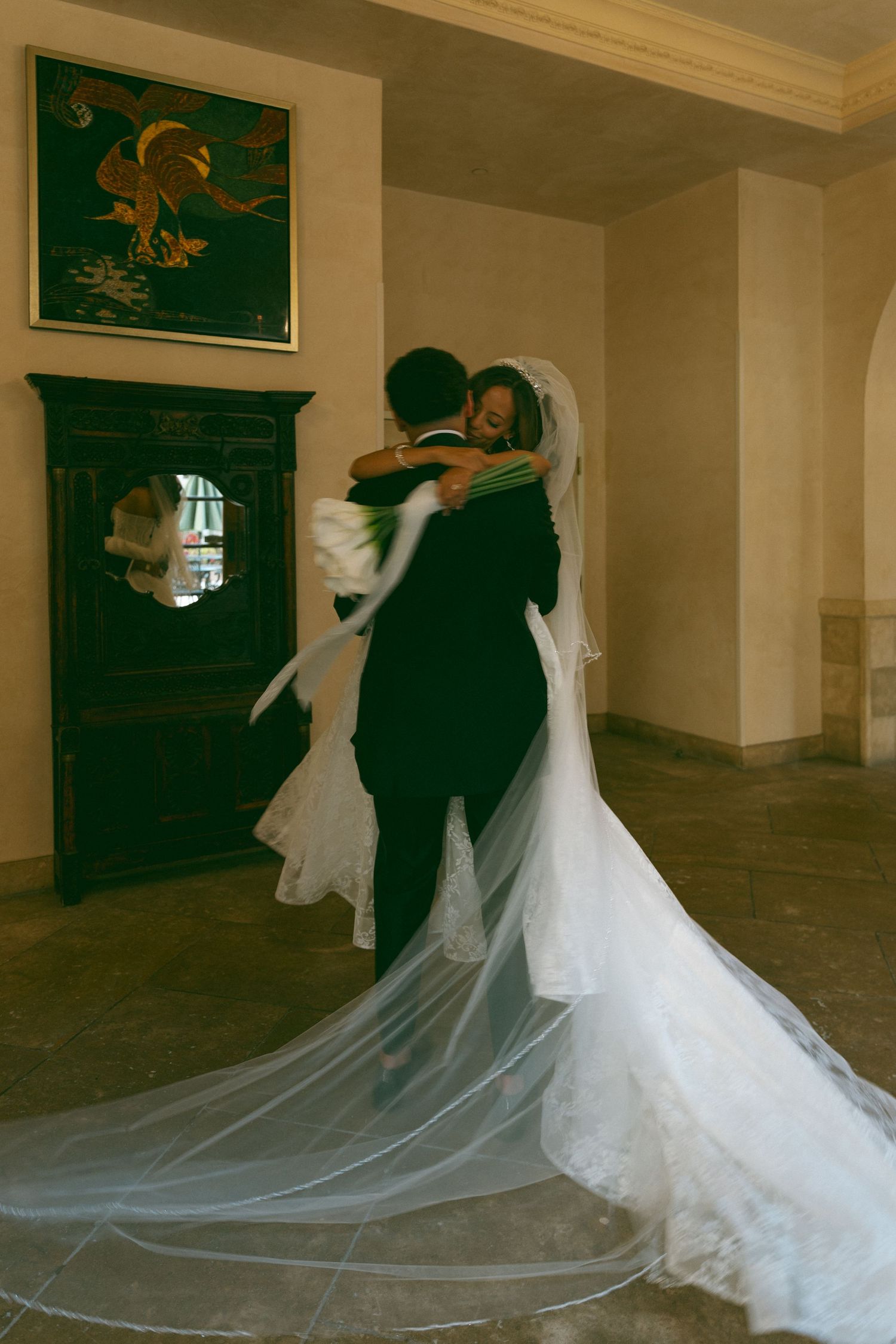 Bride and groom embracing after their ceremony, photographed in an elopement style wedding photographer Southern California approach