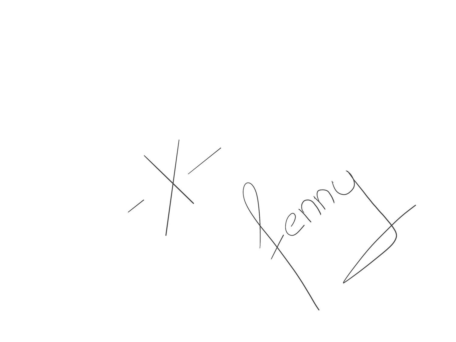 Handgeschreven handtekening met een kruisje (X) en de naam Fenny